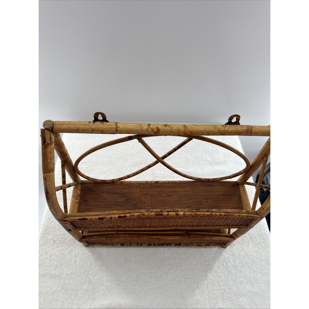 Vintge rattan bamboo hanging wall shelf/freestanding shelf 13"x13"x3" - Picture 2 of 7